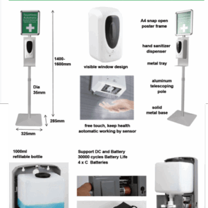 Hand Sanitiser Dispenser Unit on Stand with Signage - Image 10