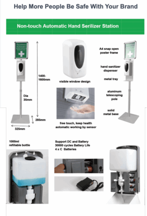 Hand Sanitiser Dispenser Unit on Stand with Signage - Image 10